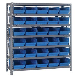 Steel Shelving with Plastic Bins